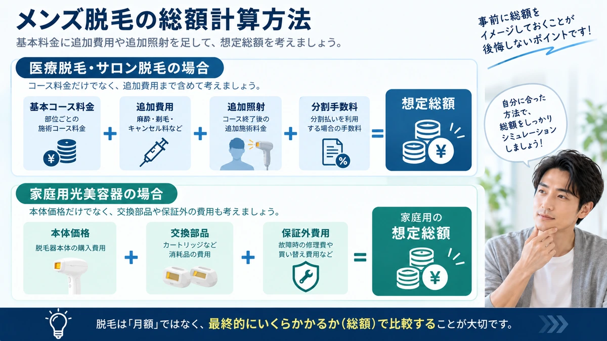 メンズ脱毛の想定総額を計算する考え方を示した図