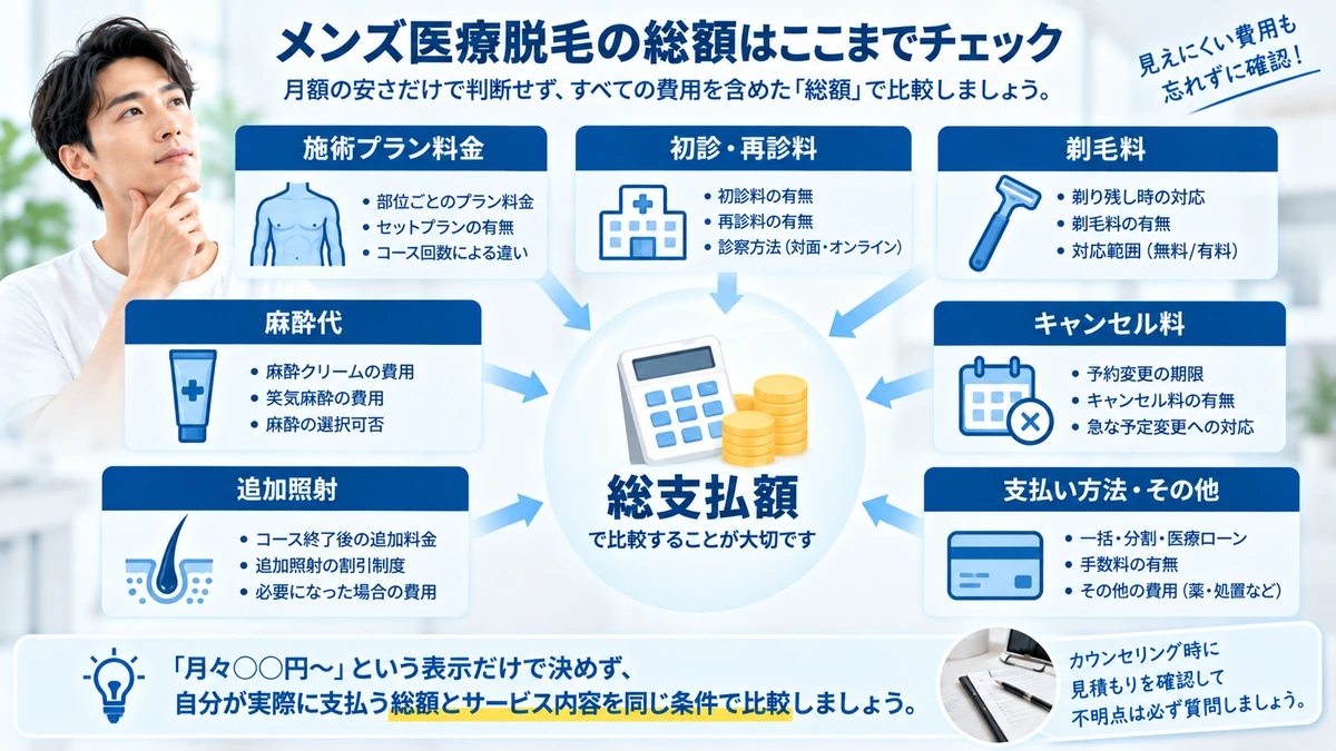 メンズ医療脱毛で痛みを感じやすい部位と対策を整理した図
