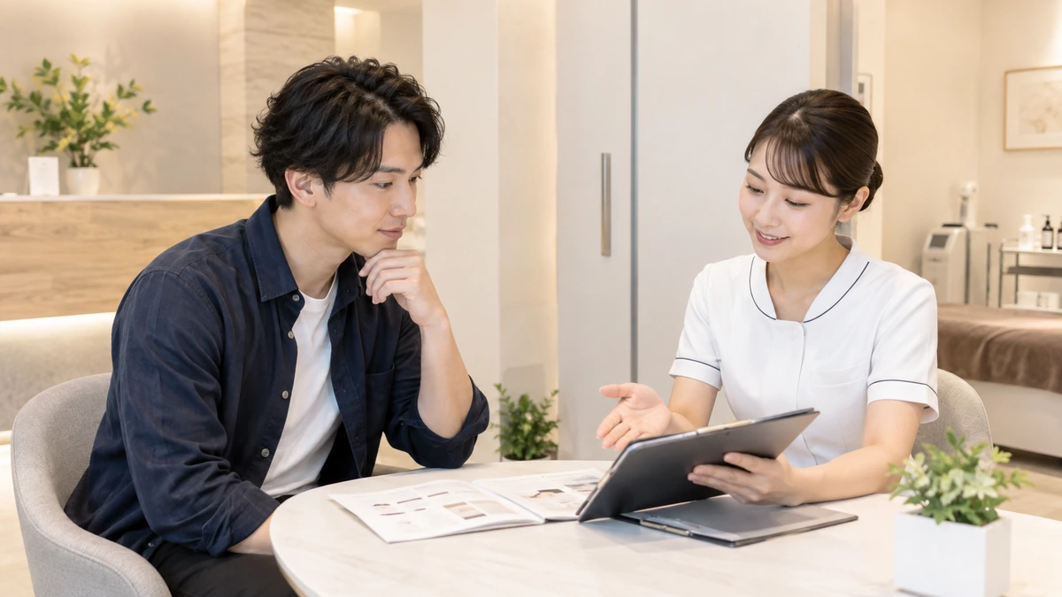 クリニックでカウンセリングを受ける男性