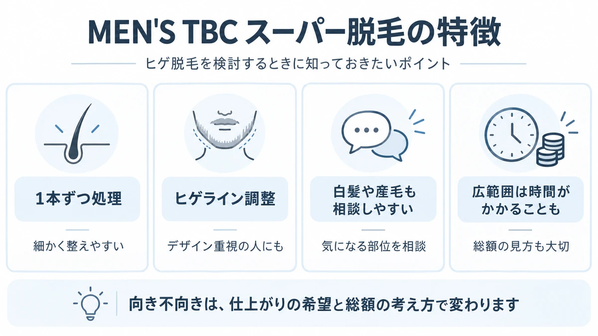 MEN’S TBCスーパー脱毛の特徴をまとめた図