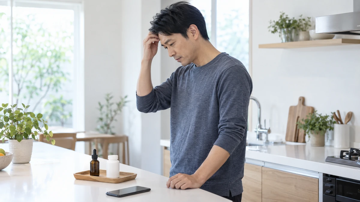 ミノキシジルの外用と内服の違いを調べる男性
