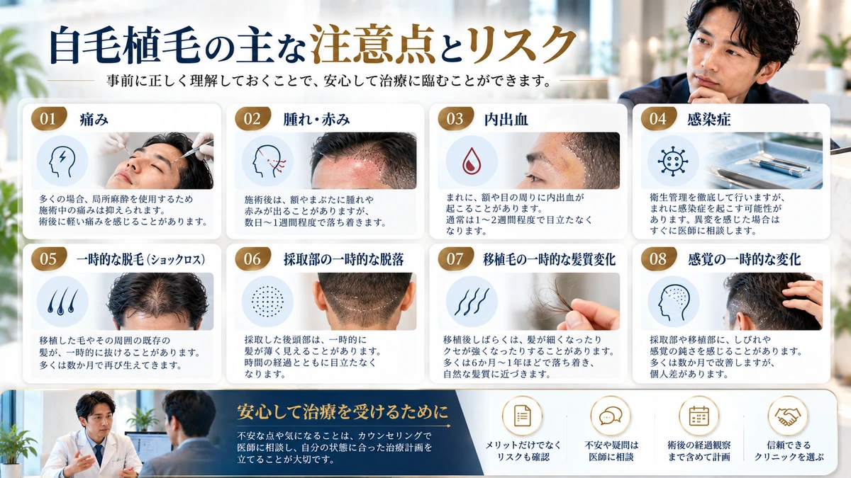 自毛植毛の主な注意点とリスクを整理した図解
