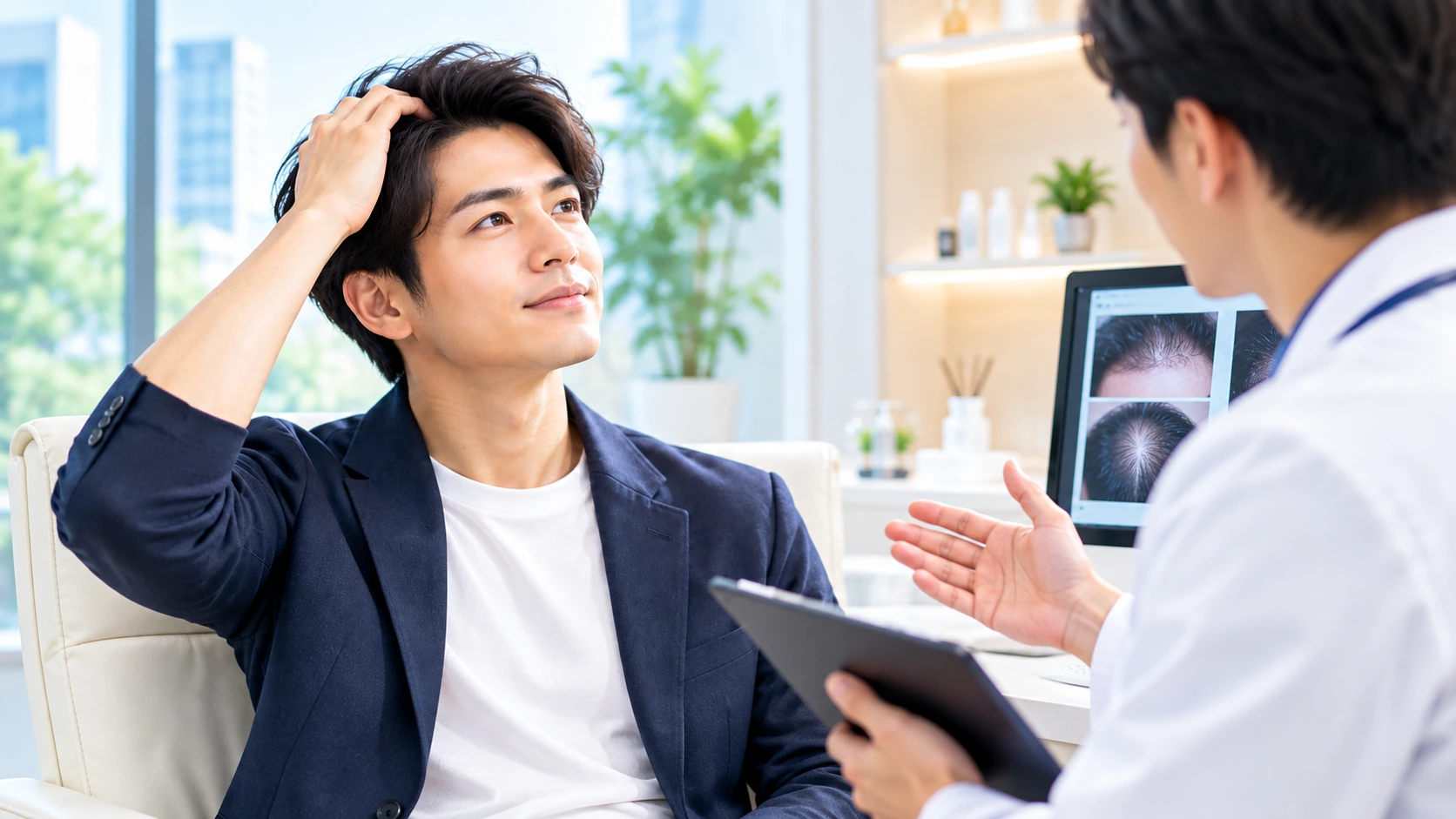 薄毛について医師へ相談する男性