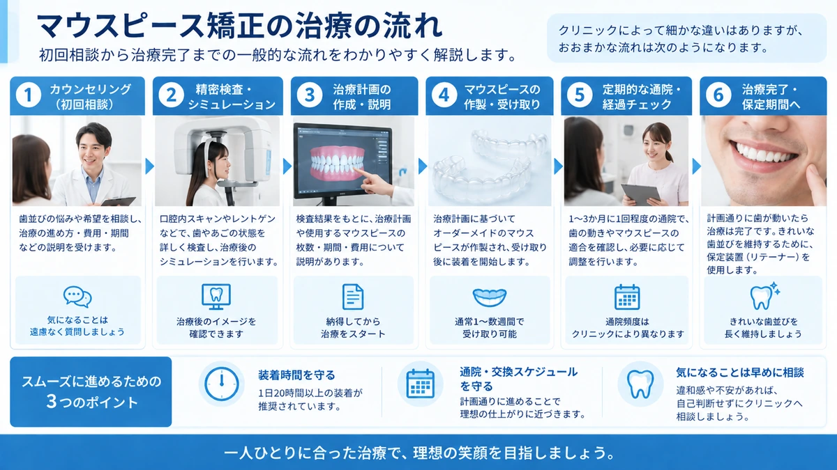 マウスピース矯正の治療の流れを整理した図