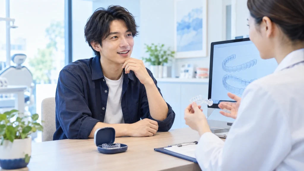 スマイルモア矯正を相談する男性のイメージ