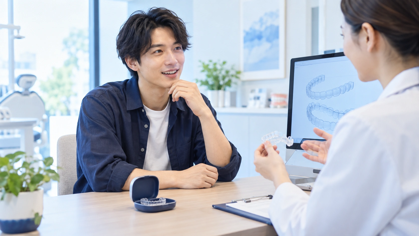 スマイルモア矯正を相談する男性のイメージ
