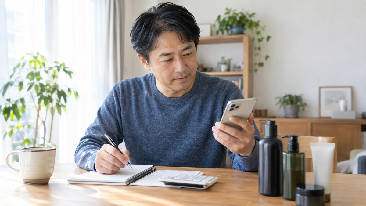 養毛ケアの料金と継続費用を確認する男性