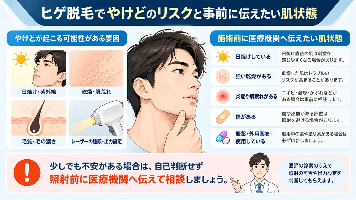 ヒゲ脱毛前に医療機関へ伝えたい肌状態をまとめた図解