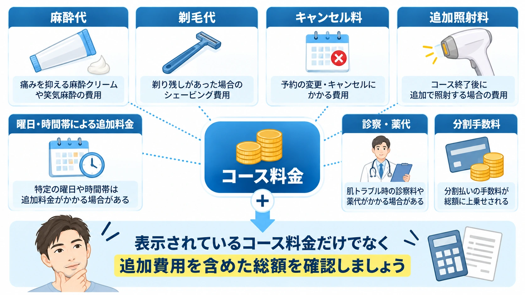 ヒゲ脱毛で確認したい追加費用一覧