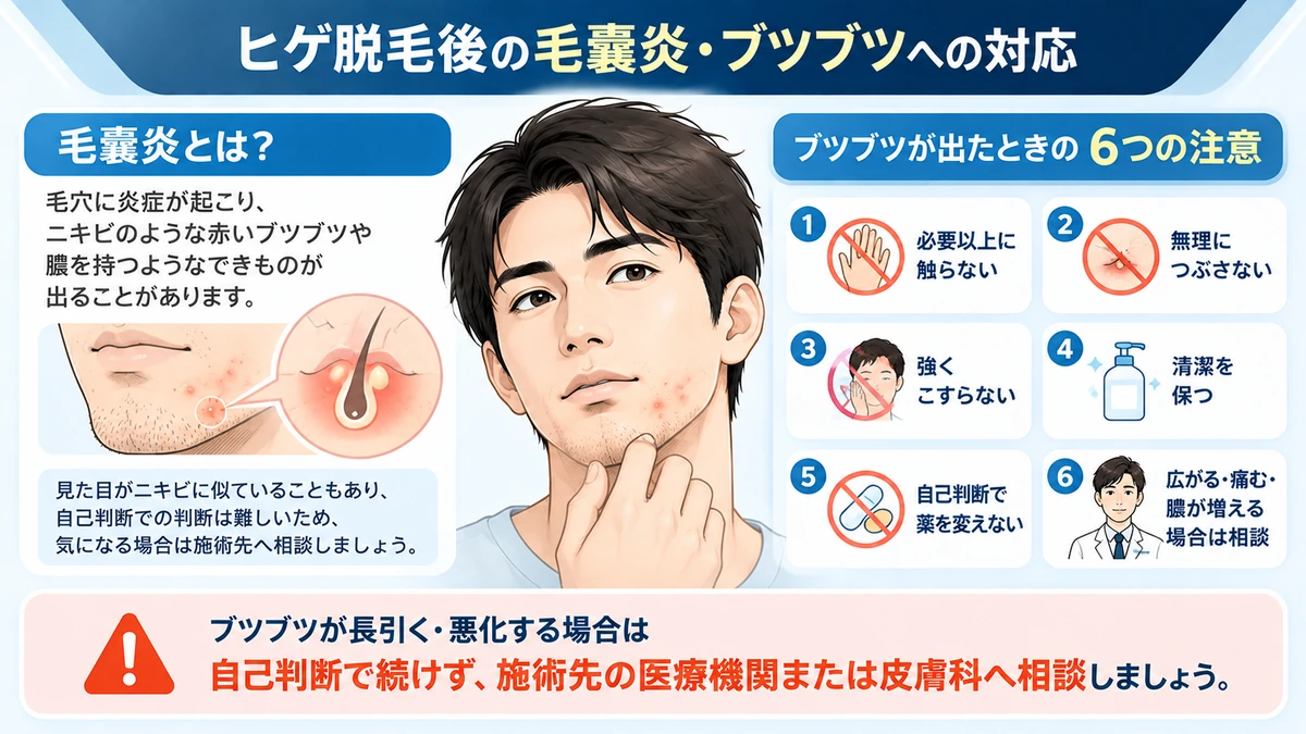 ヒゲ脱毛後にブツブツが出たときの注意点をまとめた図解