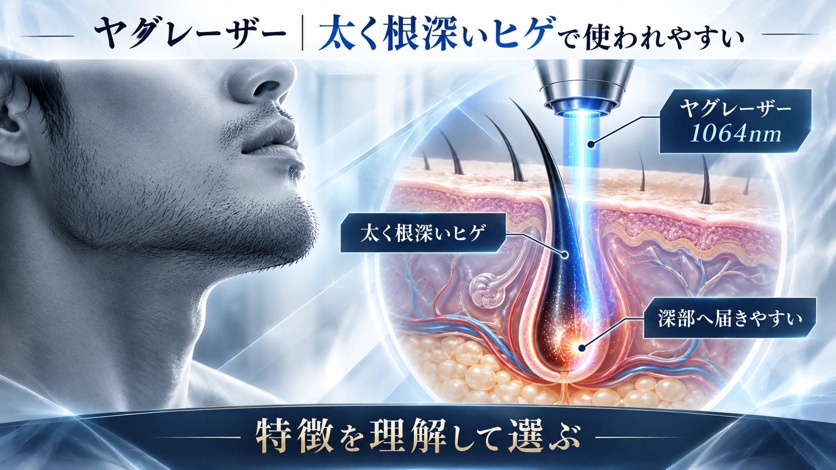太く根深いヒゲでヤグレーザーが使用される理由を説明した図解