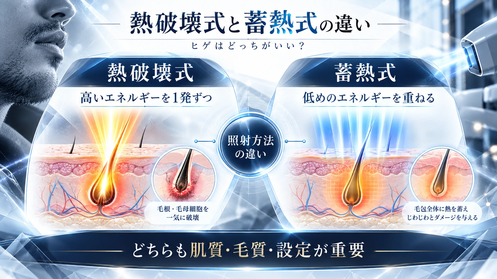 熱破壊式と蓄熱式の照射方法の違いを表した図解
