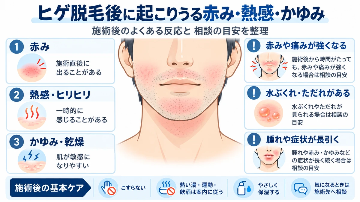 ヒゲ脱毛後の赤みや熱感と相談したい変化を整理した図解
