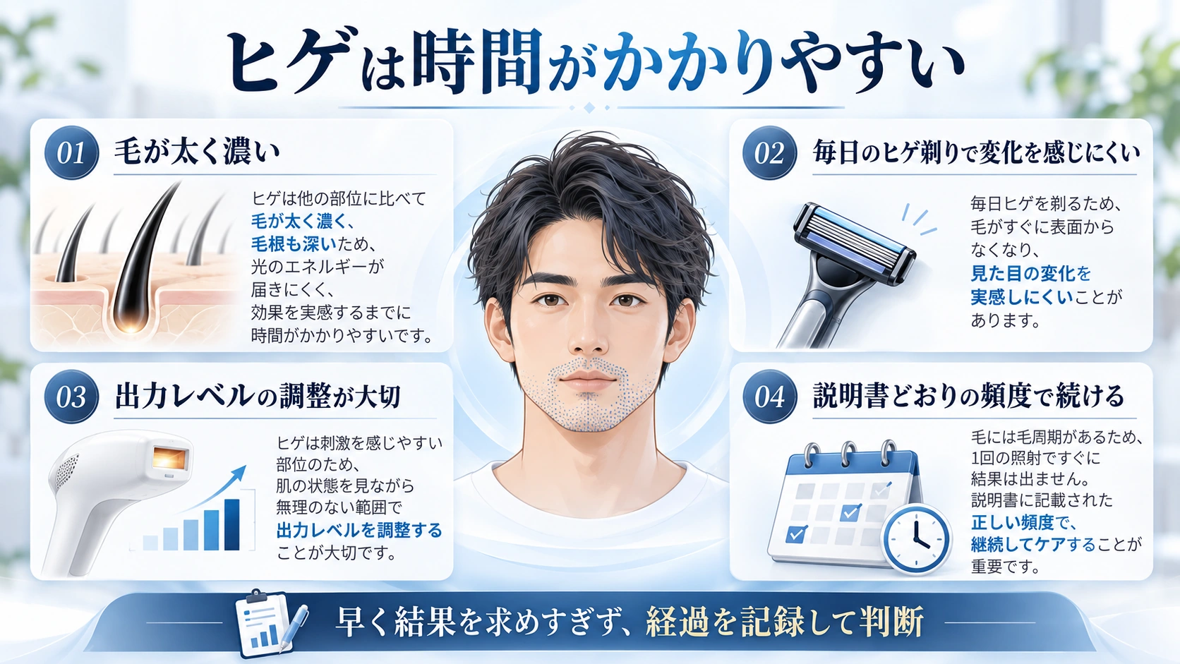 ヒゲ脱毛の反応に影響する要素を示す参考図