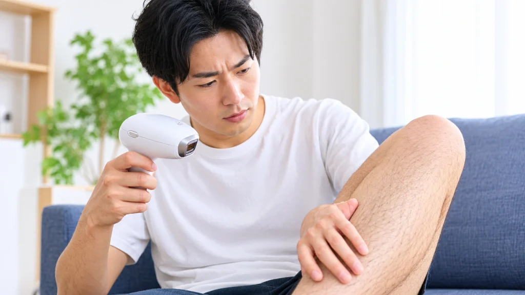 家庭用脱毛器の効果を確認する男性