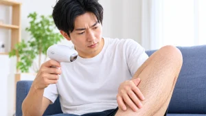 家庭用脱毛器の効果を確認する男性