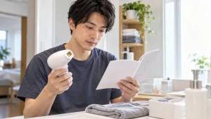 家庭用脱毛器の使い方を確認する男性
