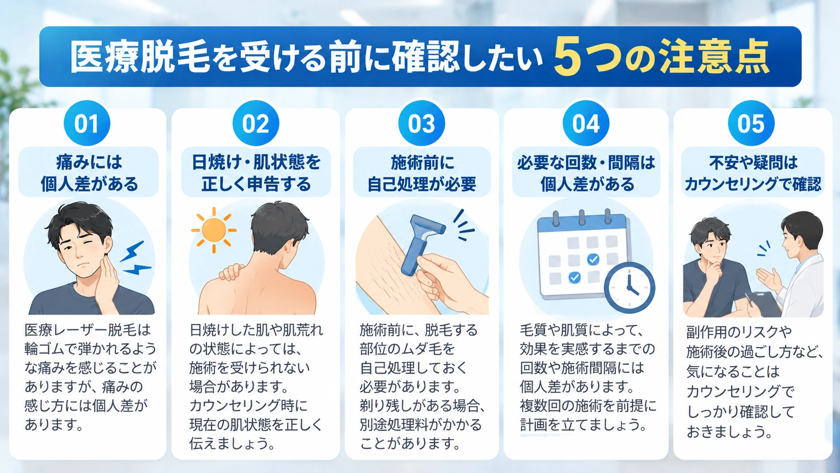 医療脱毛を受ける前に確認したい5つの注意点