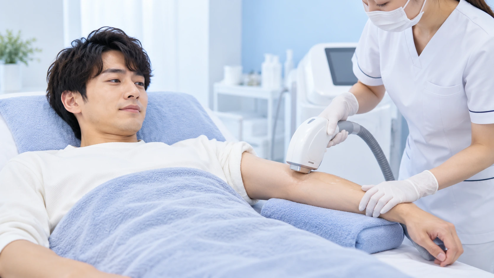 メンズ脱毛の施術を受ける男性