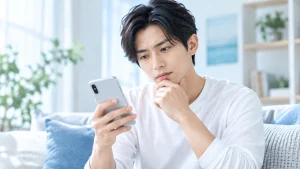 メンズ脱毛の口コミを確認する男性