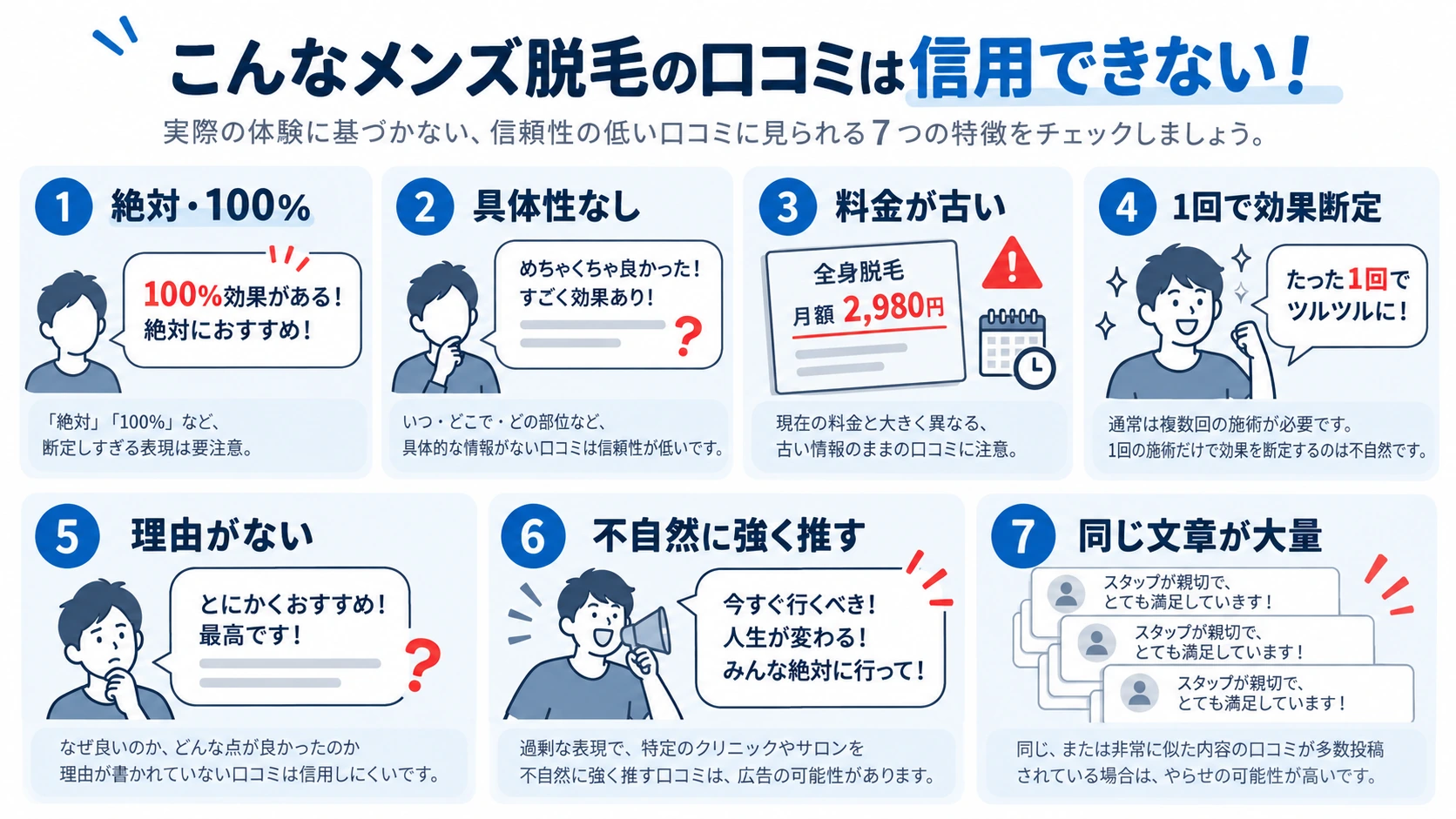 信用しにくいメンズ脱毛口コミの7つの特徴